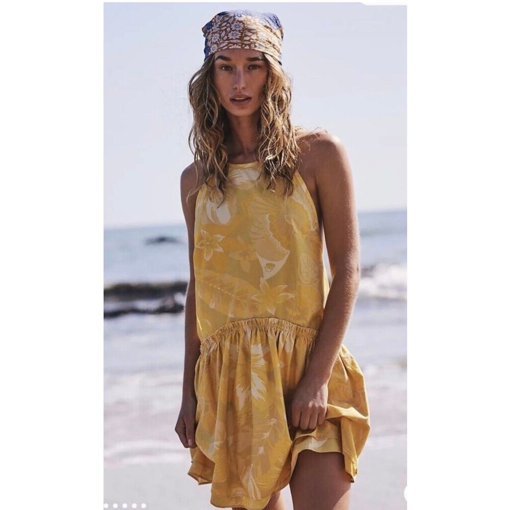Free People Deserted Island Mini Dress Yellow Combo Size Large